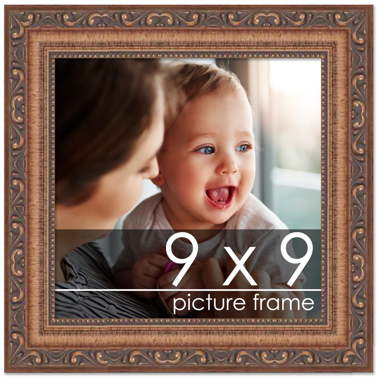 9x9 Museum-Quality Picture Frame with UV-Resistant Acrylic & Acid-Free Backing, Available in 4 Finishes - Gold, Silver, Bronze, and Black